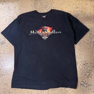 Harley Davidson T-Shirt Mens XL Black Excellent 2005 Pirate Skull Flames Pierre